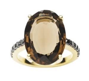 18CT SMOKY QUARTZ & BLACK DIAMOND BIANCA RING