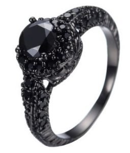 JunXin 10KT Black Gold 8MM Round Cut Diamond Halo Rings Black Onyx Stone