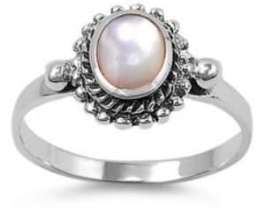 Sterling Silver Women's Simulated Mother of Pearl Ring Polished 925 Band 11mm Sizes 5-10