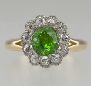 antique demantoid garnet and diamond ring