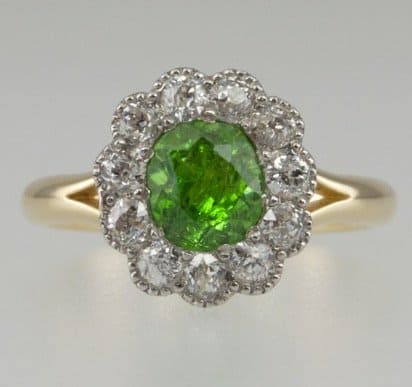 antique demantoid garnet and diamond ring