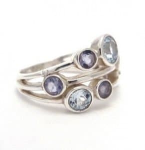 cut blue topaz and iolite silver ring