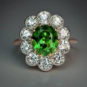 demantoid garnet and diamond cluster ring