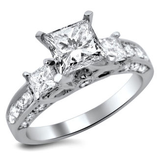 White Gold TDW Certified Stone Enhanced Princess Cut Diamond Engagement Ring