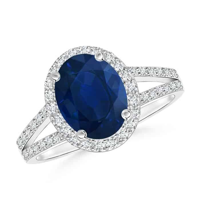 Oval Sapphire and Diamond Split Shank Ring