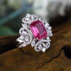 Pink Tourmaline - Engagement Ring (4.6 Carat Pink Tourmaline, 1.3 Carat Diamond, and 14k White Gold)