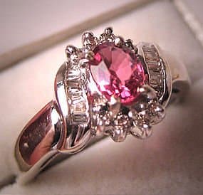 Vintage Diamond Tourmaline Wedding Ring White Gold Pink