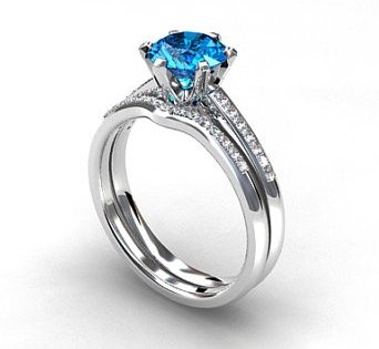 engagement ring set, Swiss blue topaz, Diamond band, wedding ring set, gold