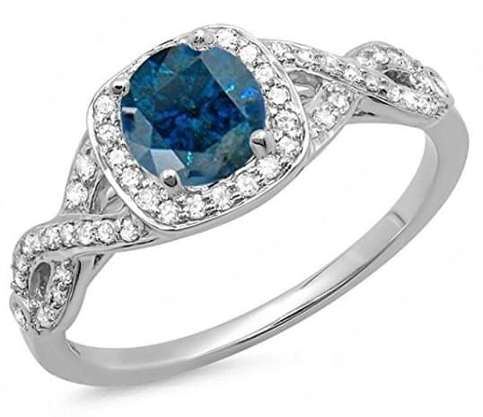 1-00-carat ctw 14k gold round blue white diamond ladies swirl split shank halo engagement ring