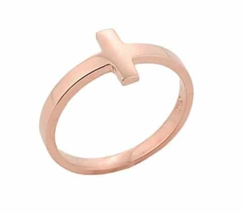 dainty fine 14k rose gold mid finger band sideways cross knuckle ring