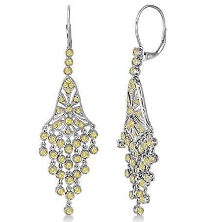 fancy yellow canary diamond chandelier earrings 14k white gold 2 27ct