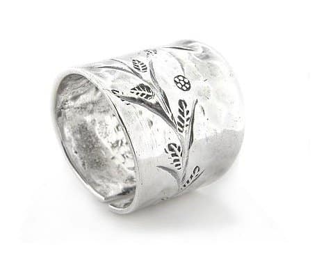 flower sprig etched hammered finish adjustable thumb ring sterling silver