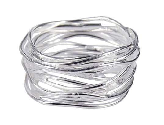 modern wavy wire mesh band 925 sterling silver ring