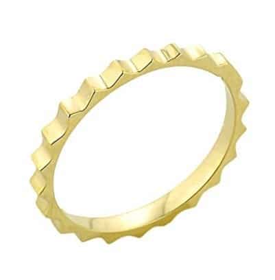 stackable 14k yellow gold gear cut mid finger band knuckle ring