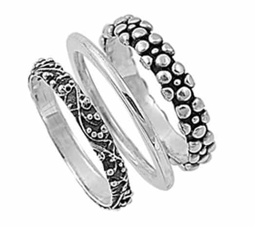 sterling silver womens bali plain nugget 3 ring set beautiful band sizes