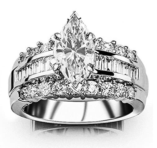 1-6 carat t w gia certified marquise cut 14k white gold channel set baguette and round diamond engagement ring