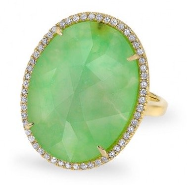 yellow gold chrysoprase diamond oval cocktail ring