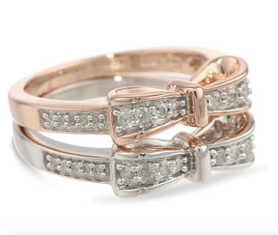 18k rose gold plated and sterling silver diamond stackable bow ring