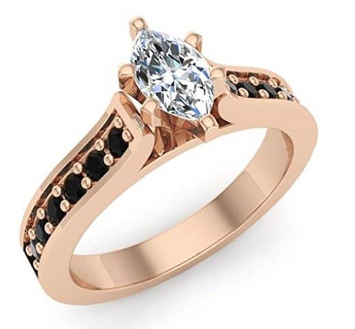 34-ct-tw black white marquise natural diamond engagement ring in 14k gold