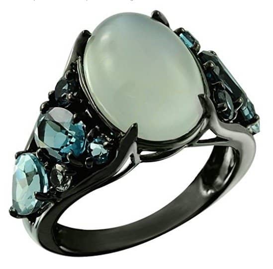 white moonstone with london blue topaz sterling silver ring