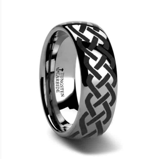 addison domed tungsten ring with celtic knot design