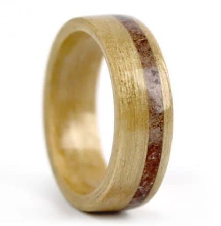 birch wood with garnet inlay birthwood ring