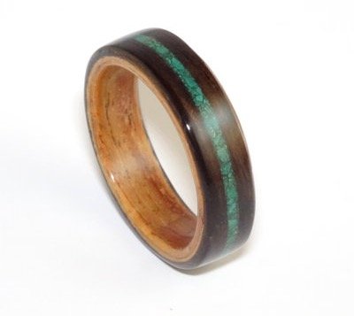 bent wood ring ebony padauk with malachite