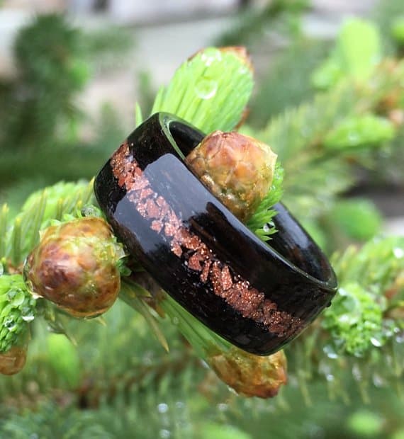 bentwood ring macassar ebony and goldstone inlay