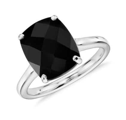 black onyx cushion cocktail ring in 14kwhite