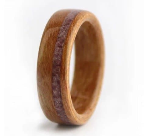 cherry wood with ruby birthstone inlay birthwood ring