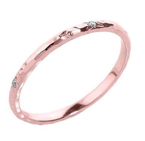 dainty 10k rose gold pink hammered band stackable diamond ring