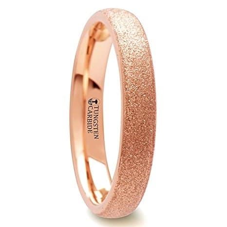 ember domed tungsten carbide ring with rose gold plating and sandblasted crystalline finish 4mm-8mm