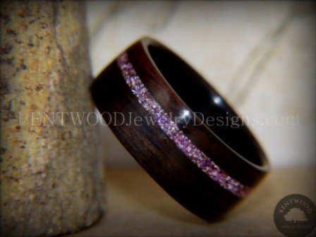 Macassar Ebony Wood Ring with Silver Amethyst Glass Inlay