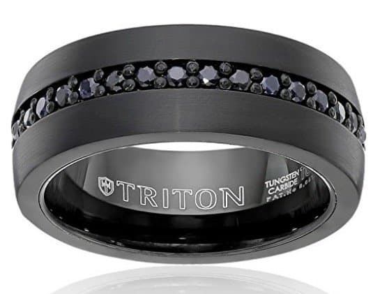 triton mens black tungsten 8mm black sapphire wedding band 1cttw