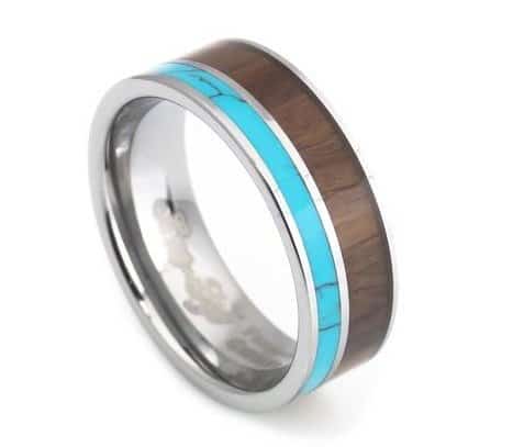 turquoise hawaii koa inlay mens tungsten wedding rings