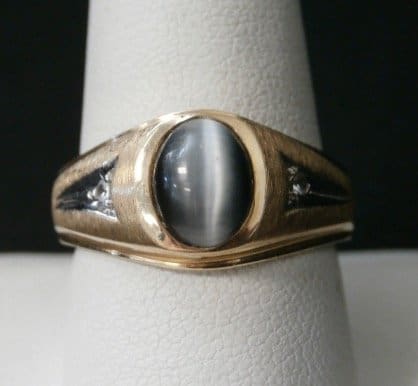 vintage 10k yellow gold hawk eye quartz ring size