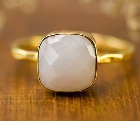 white agate cushion ring white stone ring stacking ring gold ring cushion cut ring bridal ring mothers ring