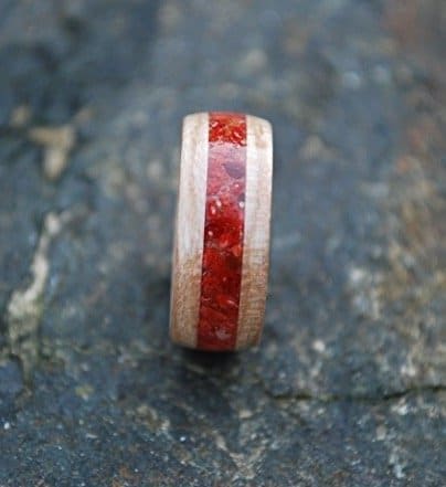 white oak bentwood wood ring with bale coral