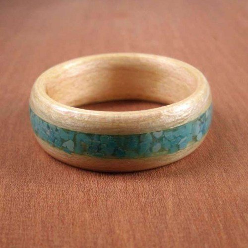 wooden ring maple with turquoise inlay