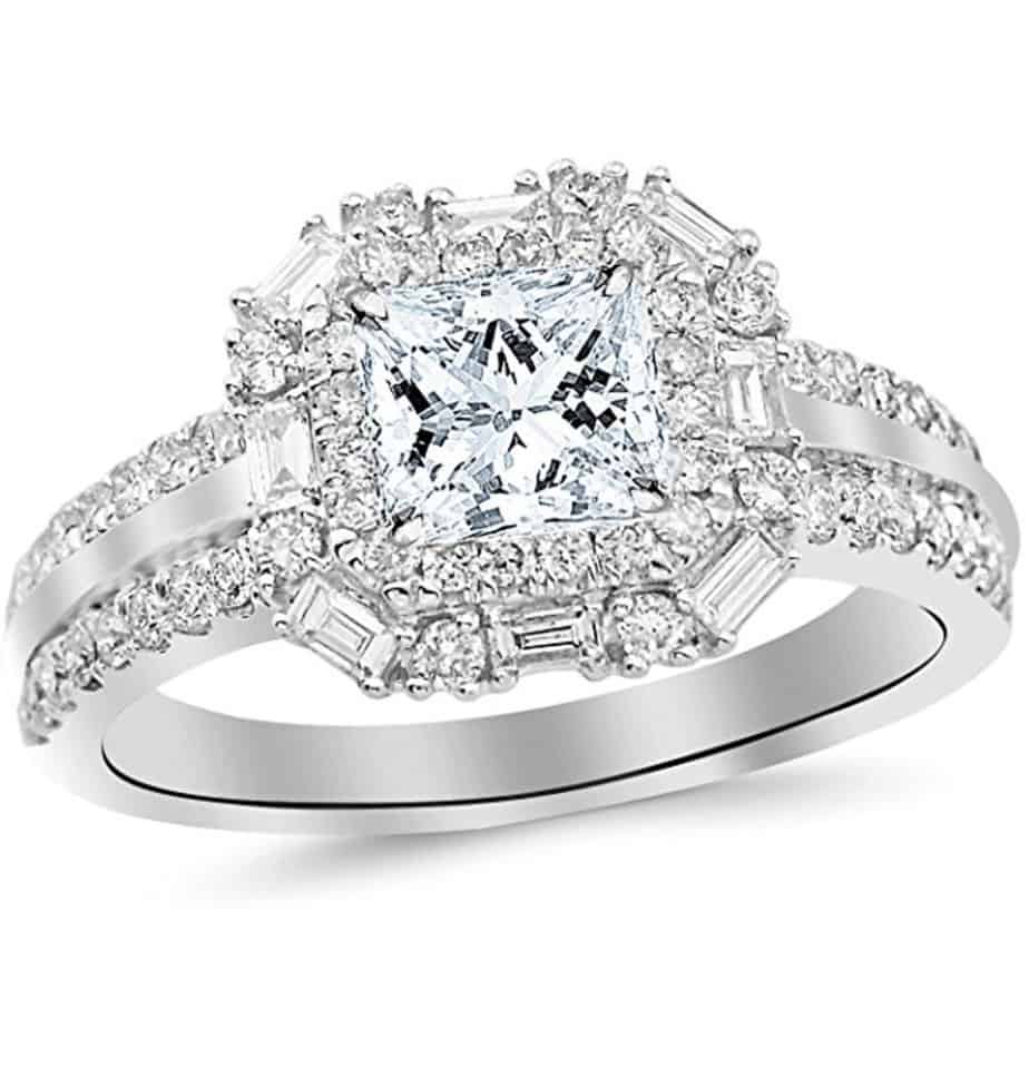 Princess Cut Halo Double Band Engagement Ring