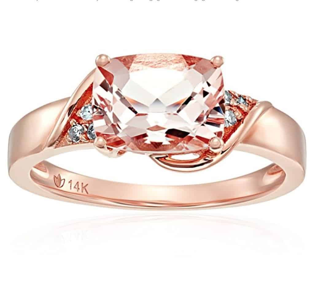 14k rose gold morganite and diamond accented east west cushion engagement ring