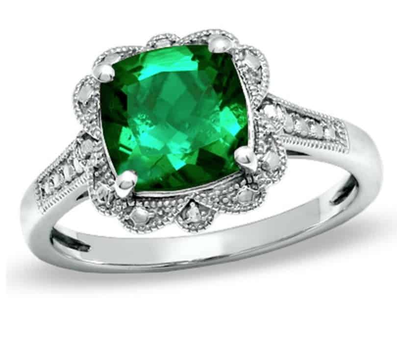 cushion cut lab created emerald vintage style ring