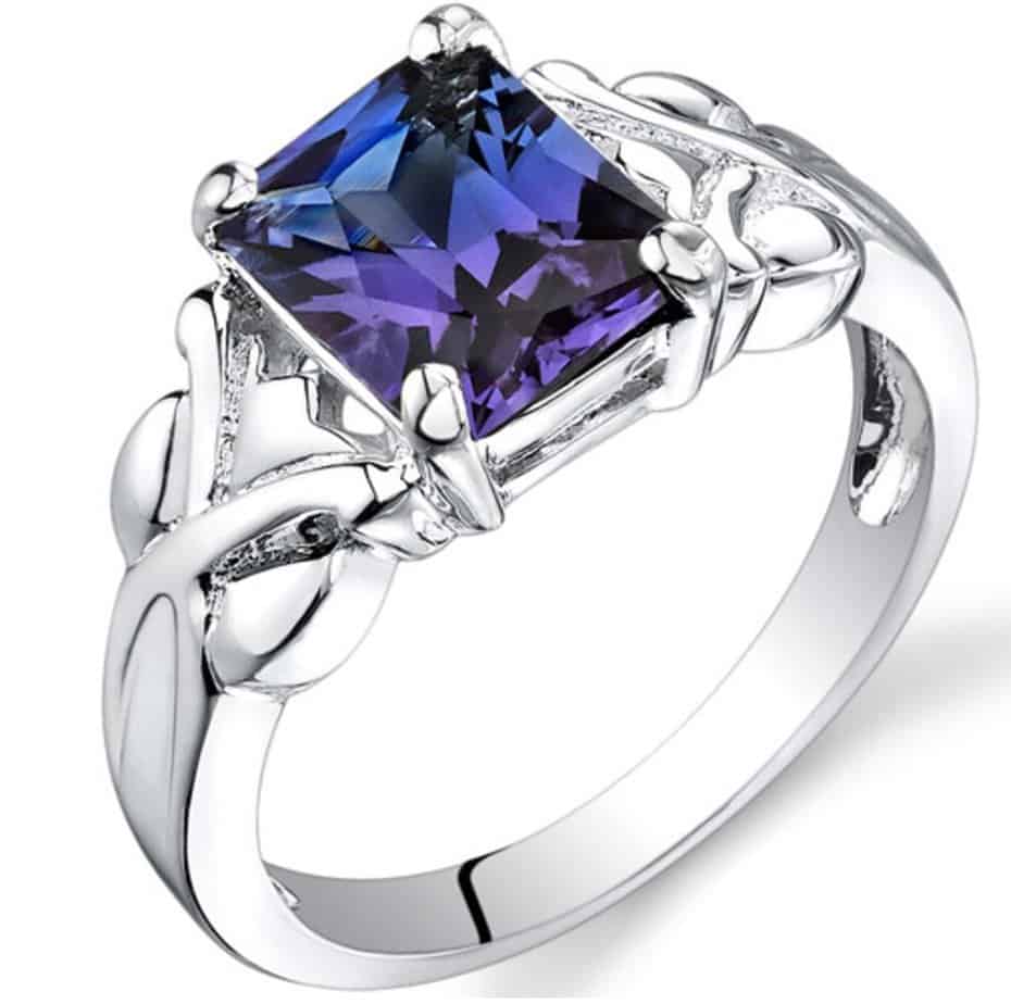 alexandrite ring sterling silver radiant shape