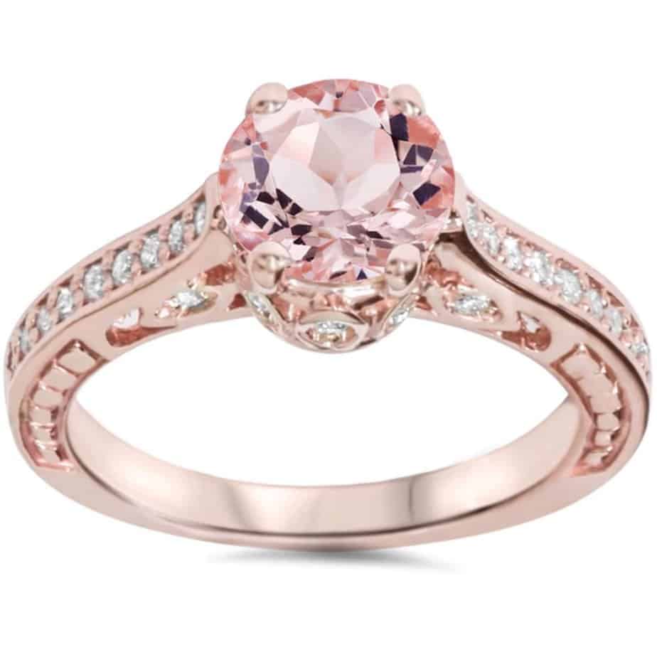 bliss 14k rose gold 1-4ct tdw diamond and morganite vintage style engagement ring