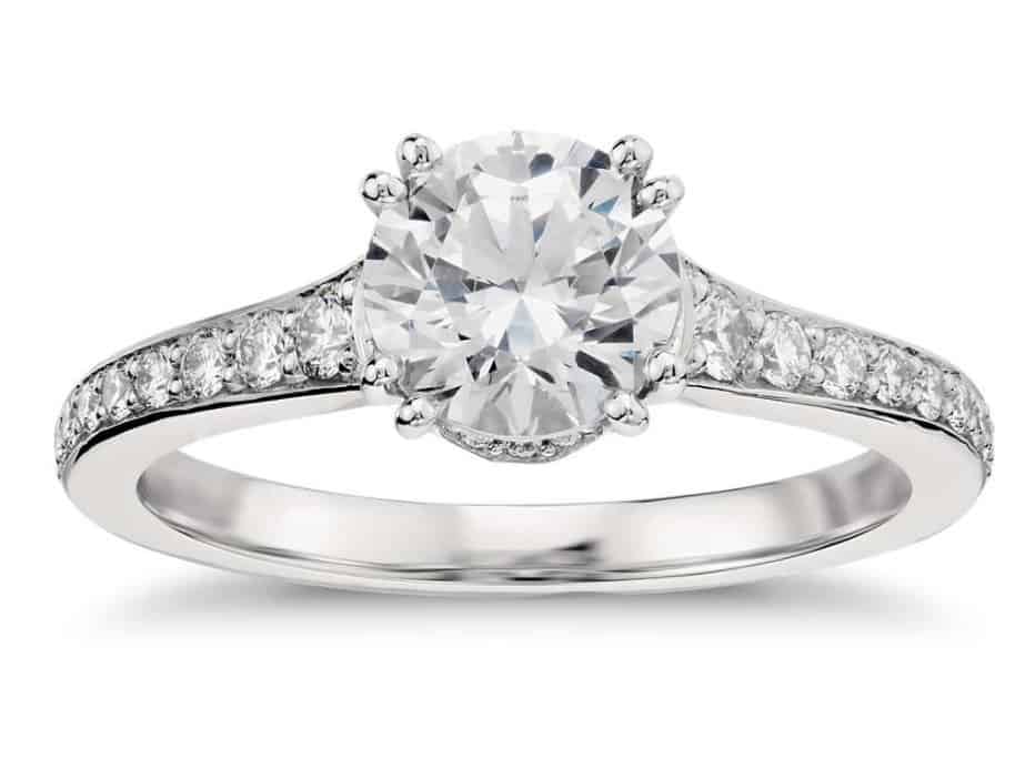 graduated double prong pave diamond engagement ring in platinum