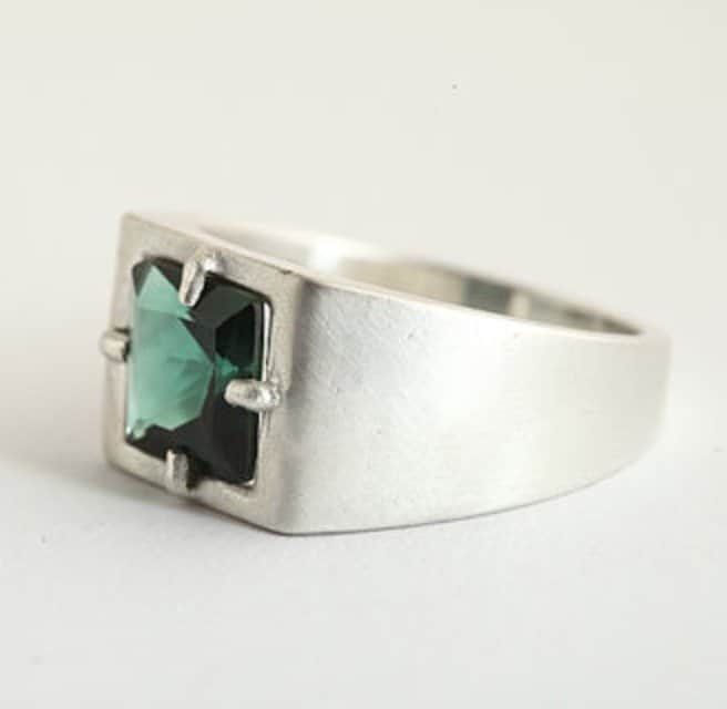 green zircon ring for men in sterling silver