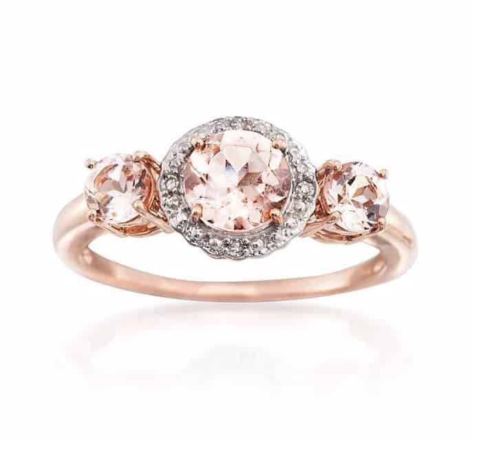 morganite ring with diamond accents in 14kt two tone gold