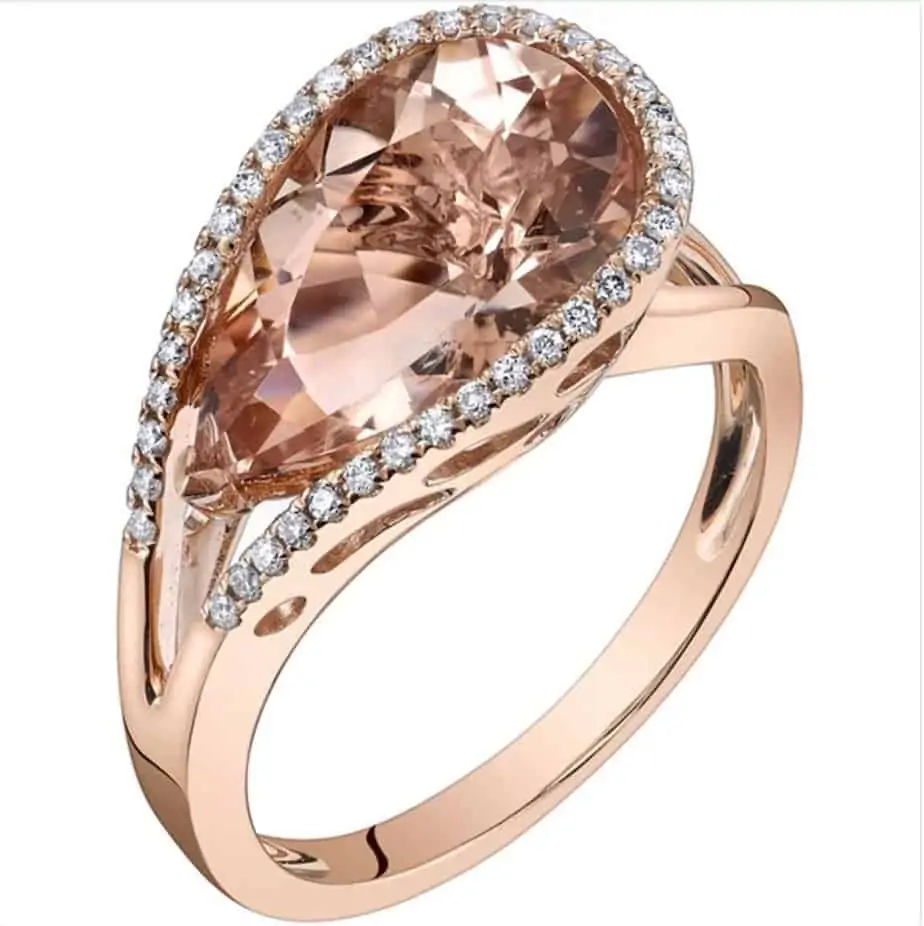 oravo 14k rose gold 4-1-4ct tgw pear cut morganite and 1-6ct tdw diamond ring