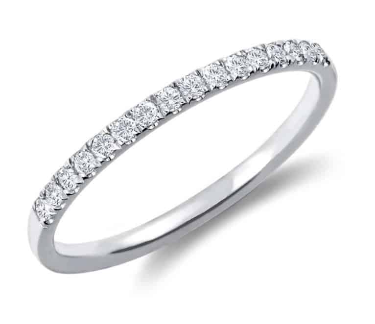 petite cathedral pave diamond ring in 14k white gold