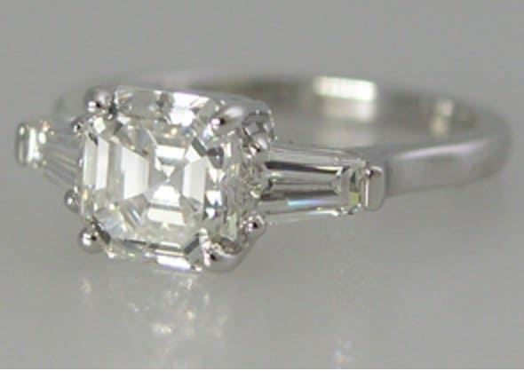 platinum w asscher cut 2ct taper baguette side stones